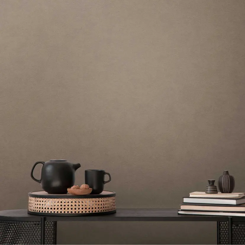 Papel pintado texturizado con aspecto de lino marrón - Papel pintado no tejido sutil moderno y elega