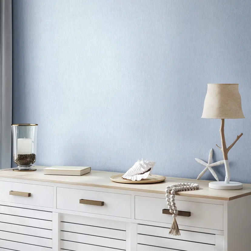 Papel pintado no tejido en blanco, azul liso texturado moderno