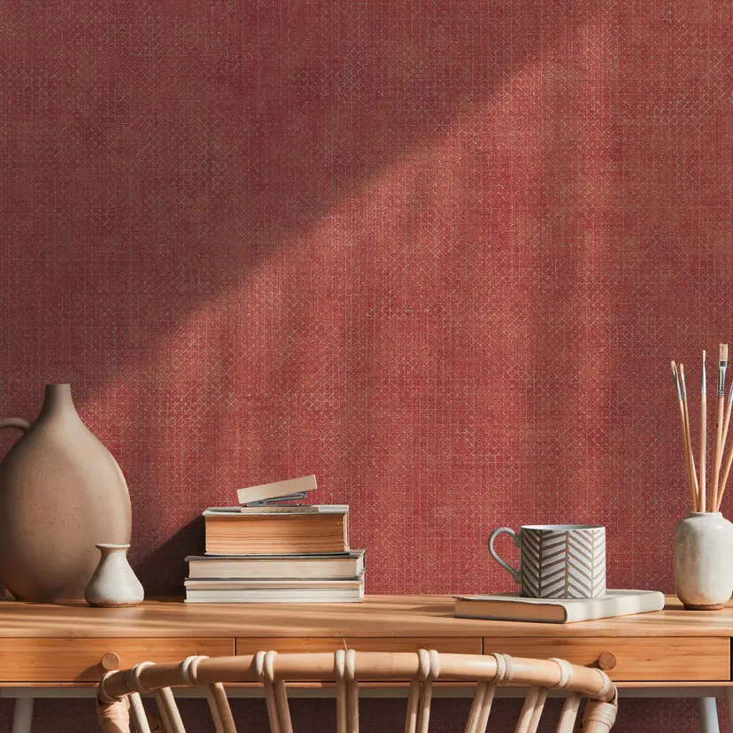 Papel pintado moderno tejido-no tejido con motivo rojo Papel pintado dorado salón, cocina