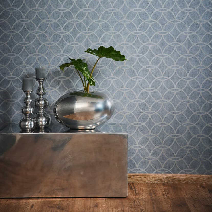 Papel pintado brillante azul gris - papel pintado tejido-no tejido geométrico