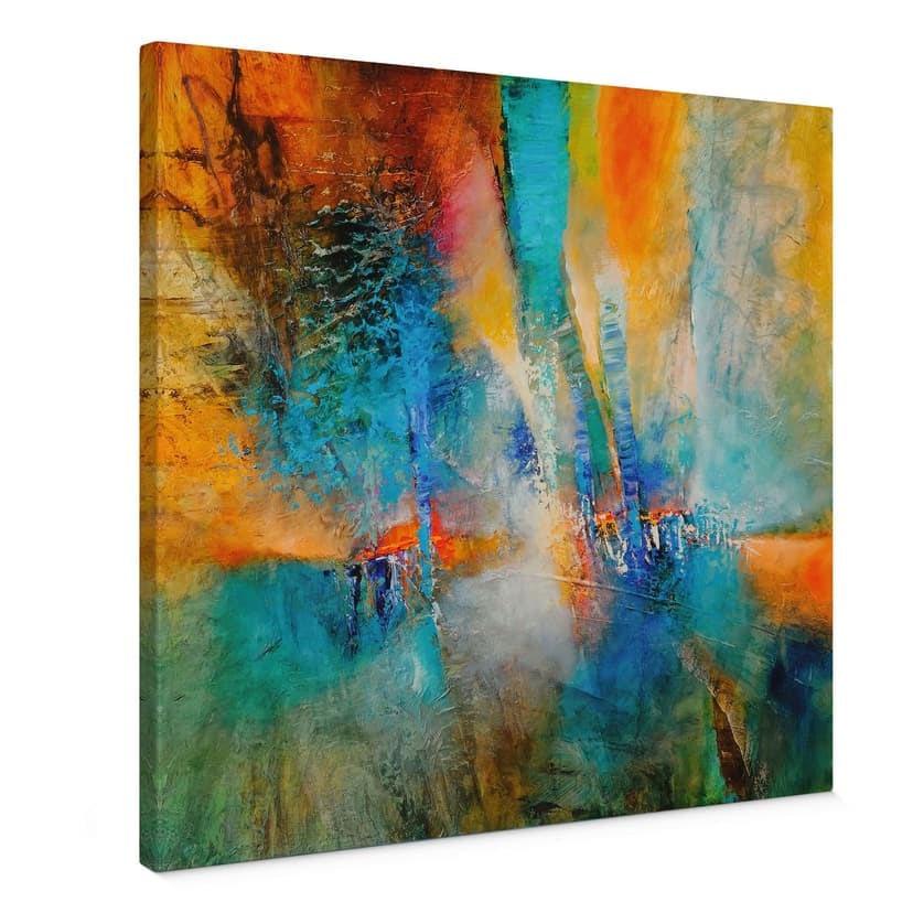 Cuadro Lienzo Abstracto - Luz urbana en azul y naranja - Schmucker - Cuadrado