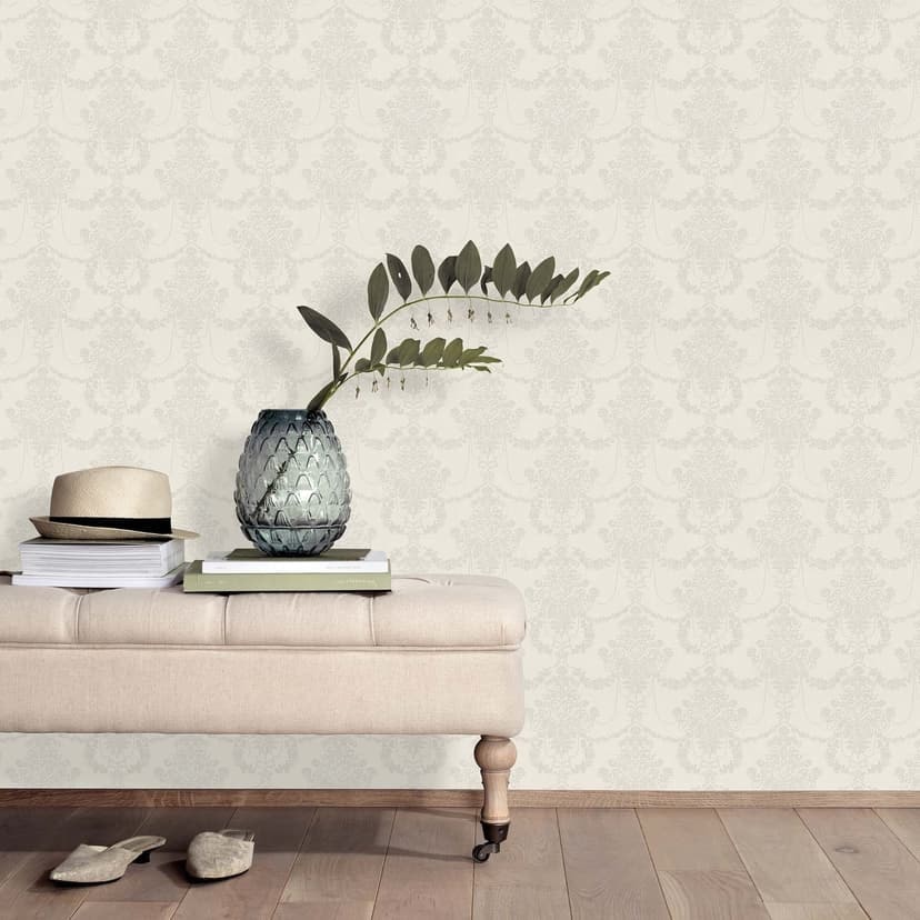 Papel pintado ornamental, papel pintado no tejido Erismann Versailles blanco, crema, plata
