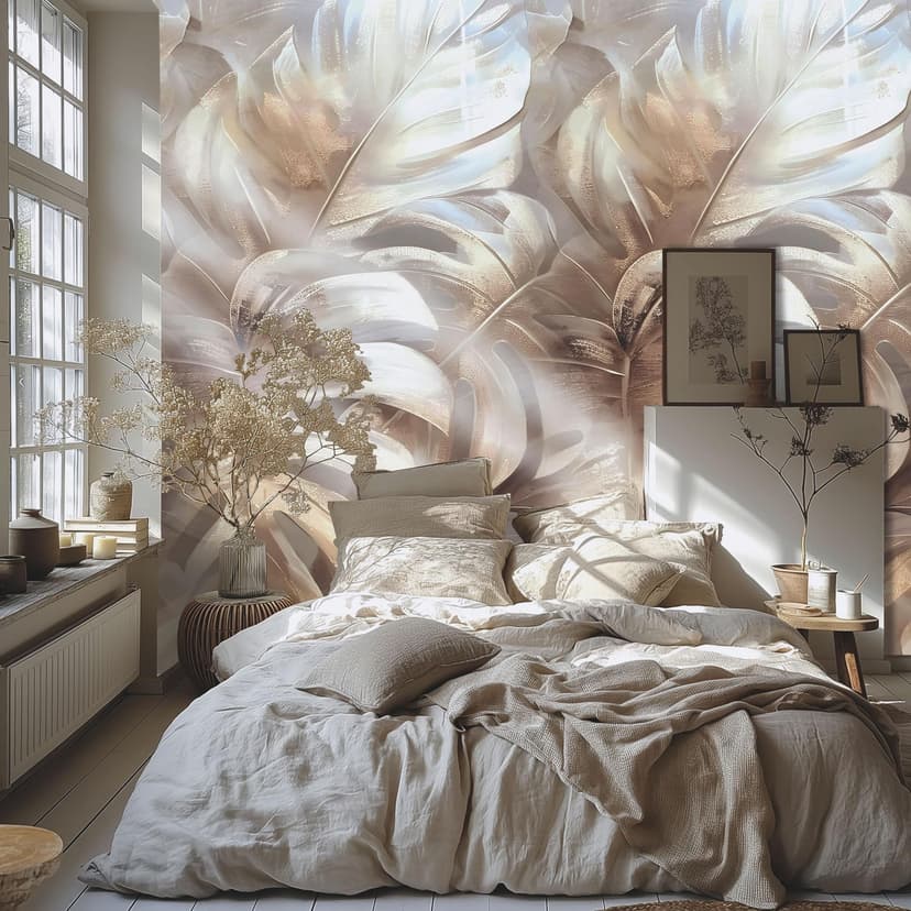 Fotomural Hojas de Monstera Beige Dorado - Diseño tropical brillante - extensible