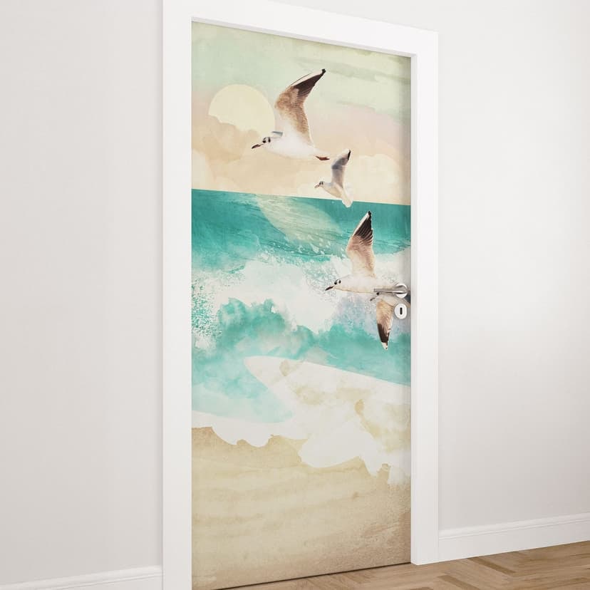 Vinilo para puertas Gaviotas en la playa - SpaceFrog Designs - Decoración autoadhesiva para puertas
