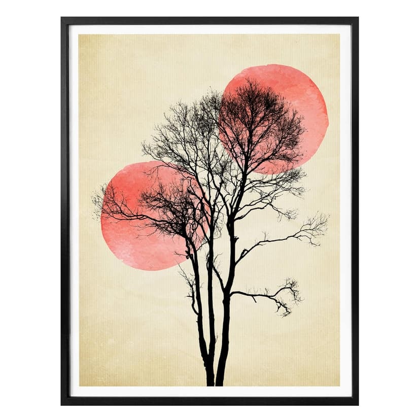 Póster Kubistika - Sol y luna detrás del árbol