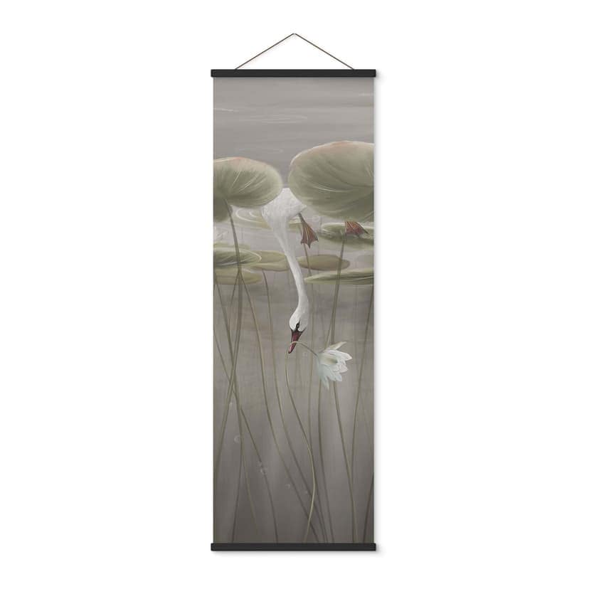Póster de tela flores de loto con cisne en el agua en gris - Ms Tiff - Panorama