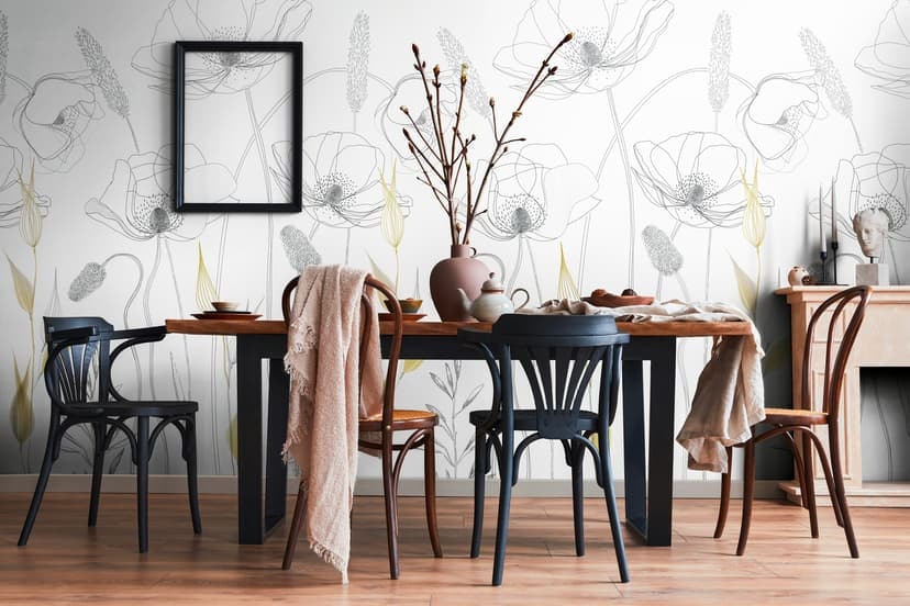 Floral blanco negro - Fotomural flores plantas Livingwalls - mate y liso