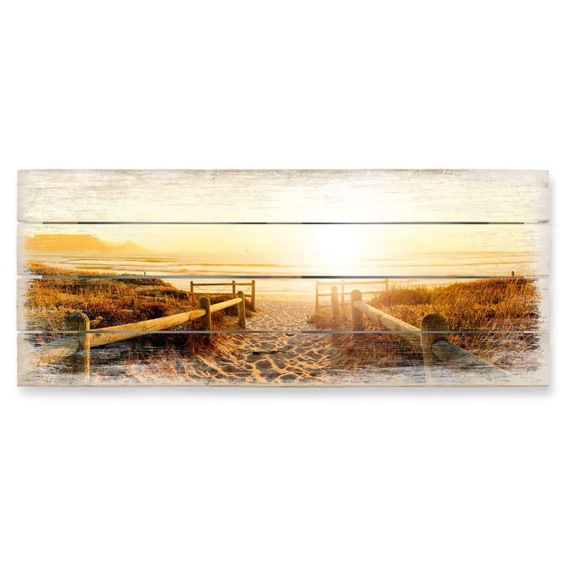 Cuadro de madera Atardecer en la playa - Panorama