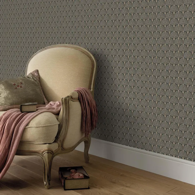 Papel pintado desplegable, papel pintado no tejido Erismann Versailles negro, dorado