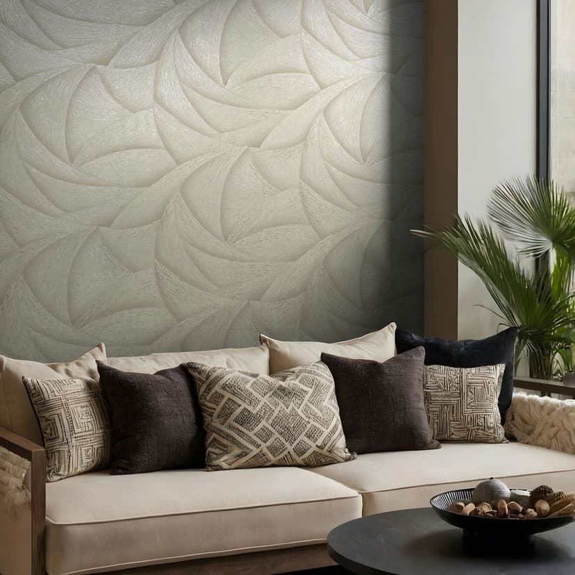 Papel pintado no tejido de color beige ondas 3D look gráfico moderno