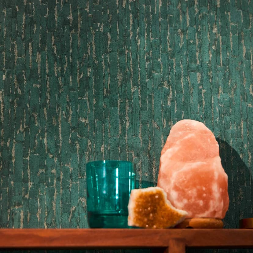 Papel pintado texturado con efecto 3D verde oscuro beige - Papel pintado no tejido moderno