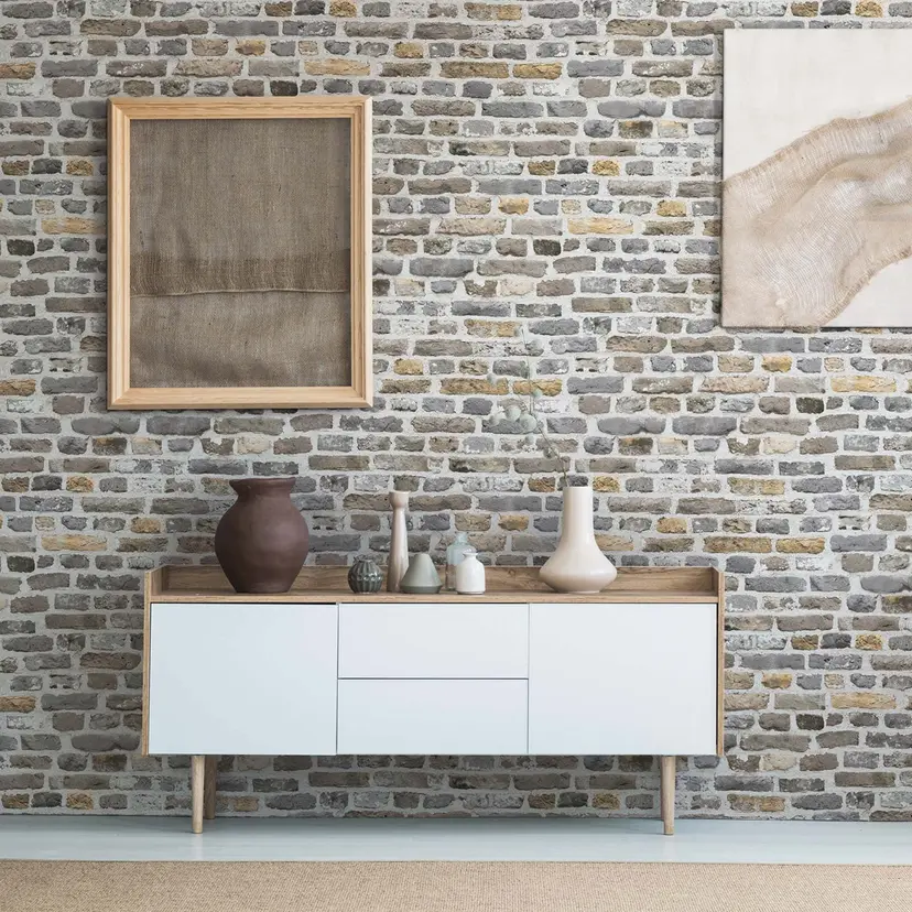 papel pintado 3D efecto piedra no tejido papel pintado gris marrón piedra moderno salón cocina