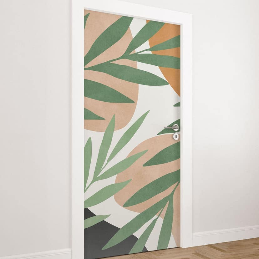 Lámina para puerta Ramas abstractas de aspecto tropical - Costa - Decoración autoadhesiva para puert