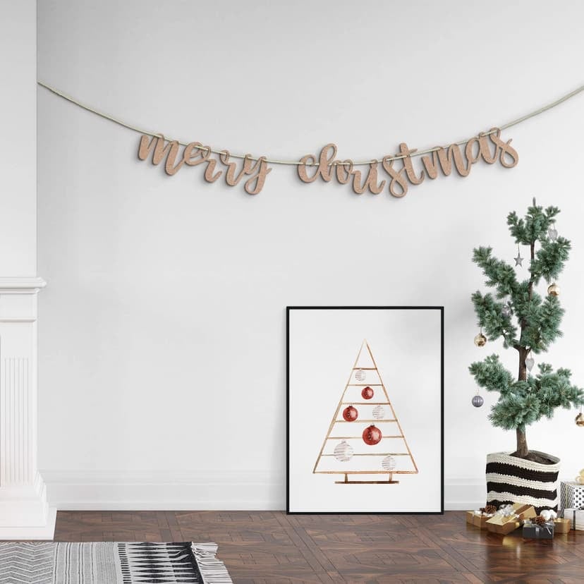 Decoración en madera cadena Feliz Navidad - MDF naturaleza incl. cuerda de algodón