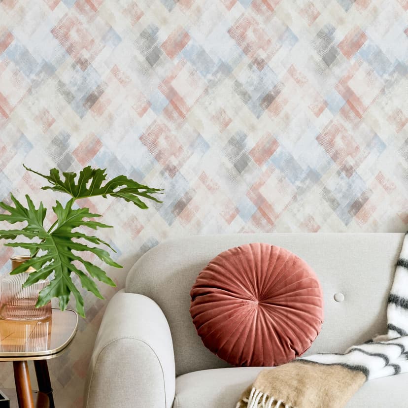 Papel pintado no tejido rayas gráfico geométrico mate en azul beige
