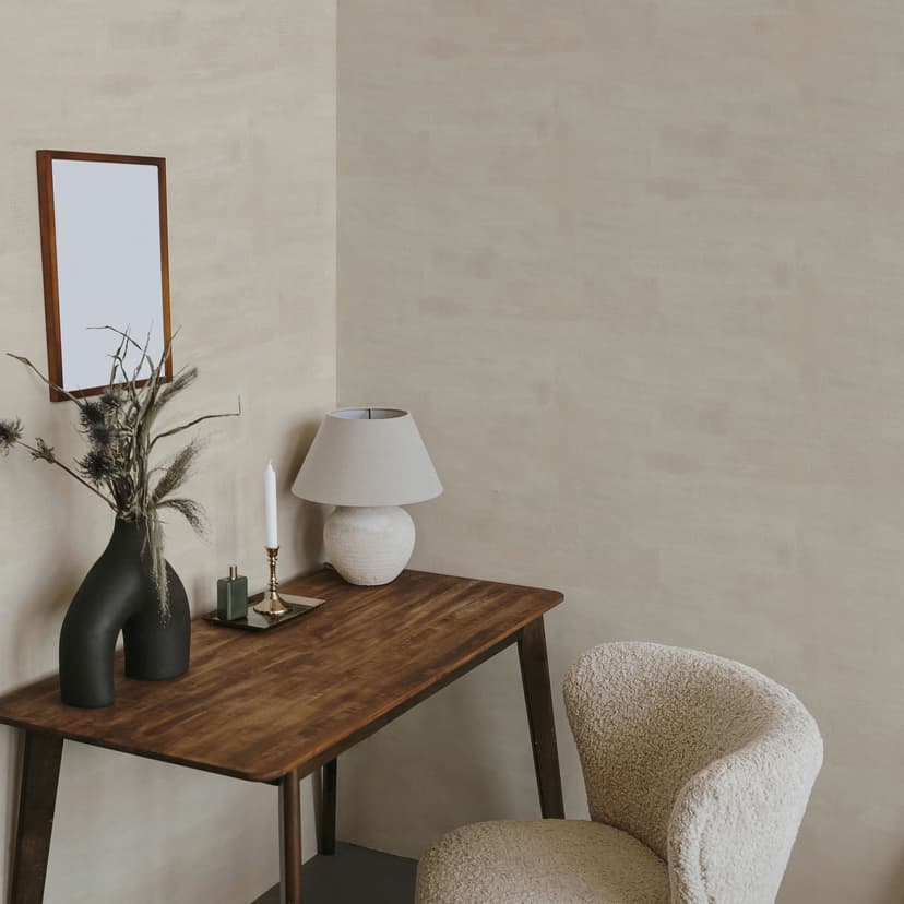 Papel pintado no tejido aspecto escayola, aspecto hormigón liso geométrico mate en beige