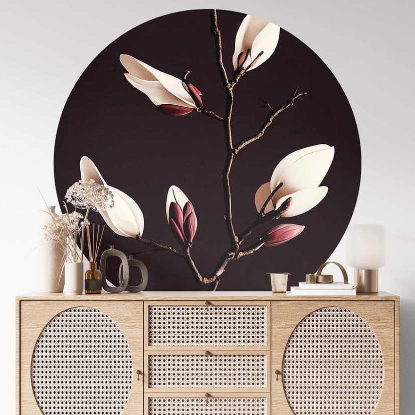 Vinilo decorativo de flores - Magnolia noble redonda - Treechild