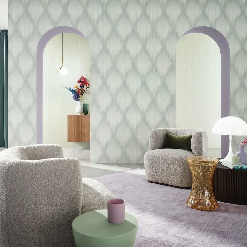 Papel pintado no tejido rayas, rombo rayas moderno en verde