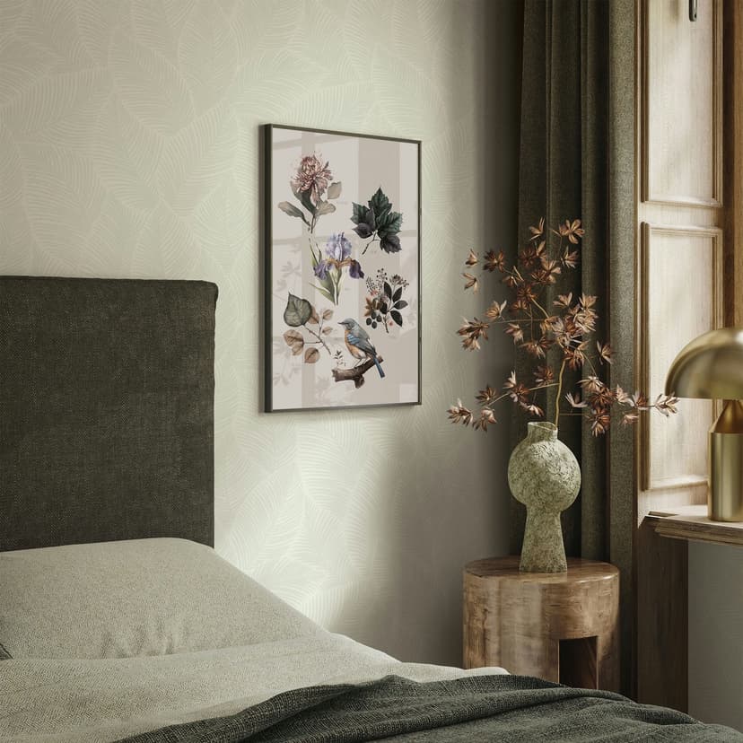 Papel pintado no tejido hojas naturaleza floral mate en verde