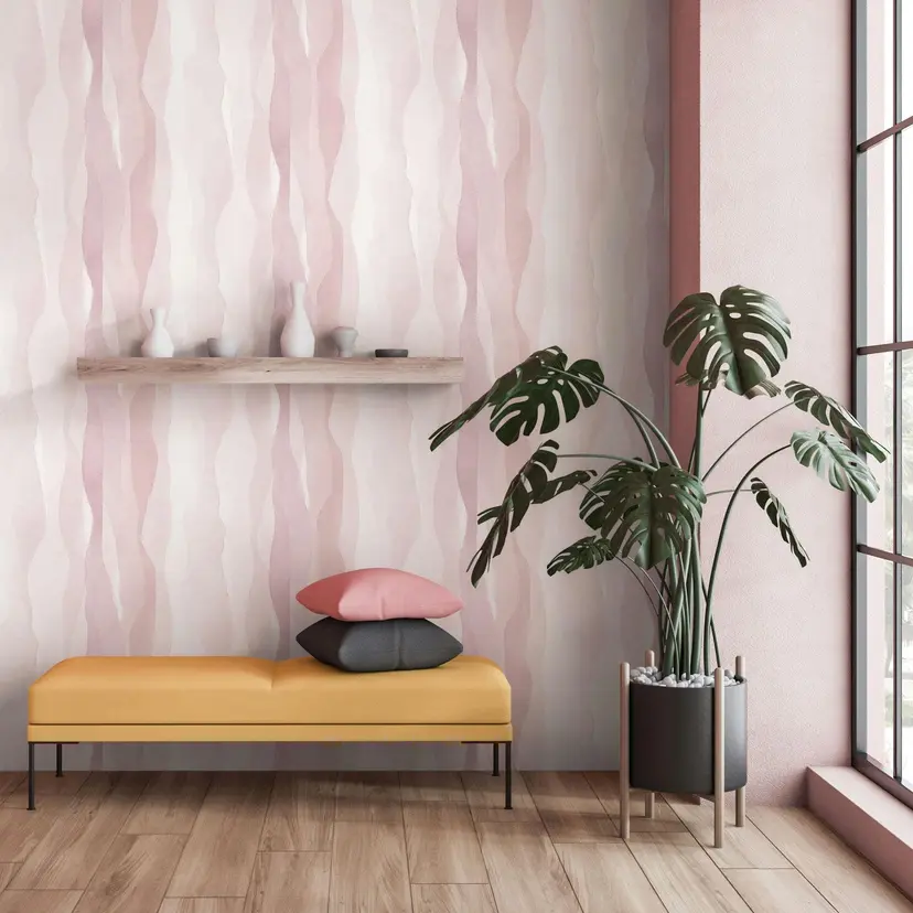 Papel pintado no tejido de rayas abstractas de color rosa de aspecto gráfico moderno
