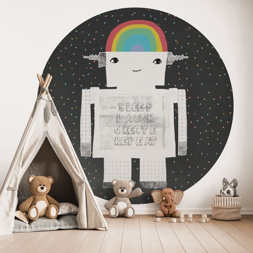 Fotomural Arco iris Robot Dormir Reír Crear - Treechild - Redondo - Autoadhesivo/no tejido