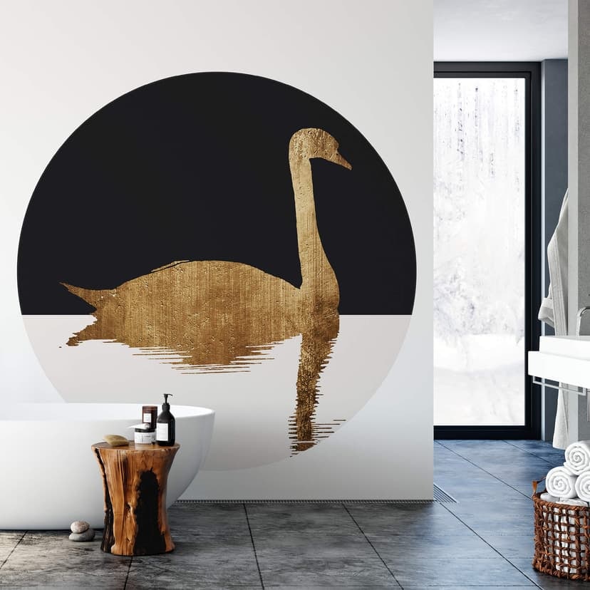 Kubistika - El Lago de los Cisnes en la Media Luna - fotomural redondo - Papel pintado autoadhesivo/