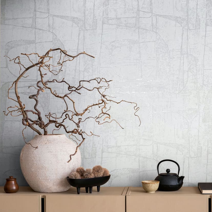 Papel pintado no tejido en blanco brillante formas geométricas gráfico moderno