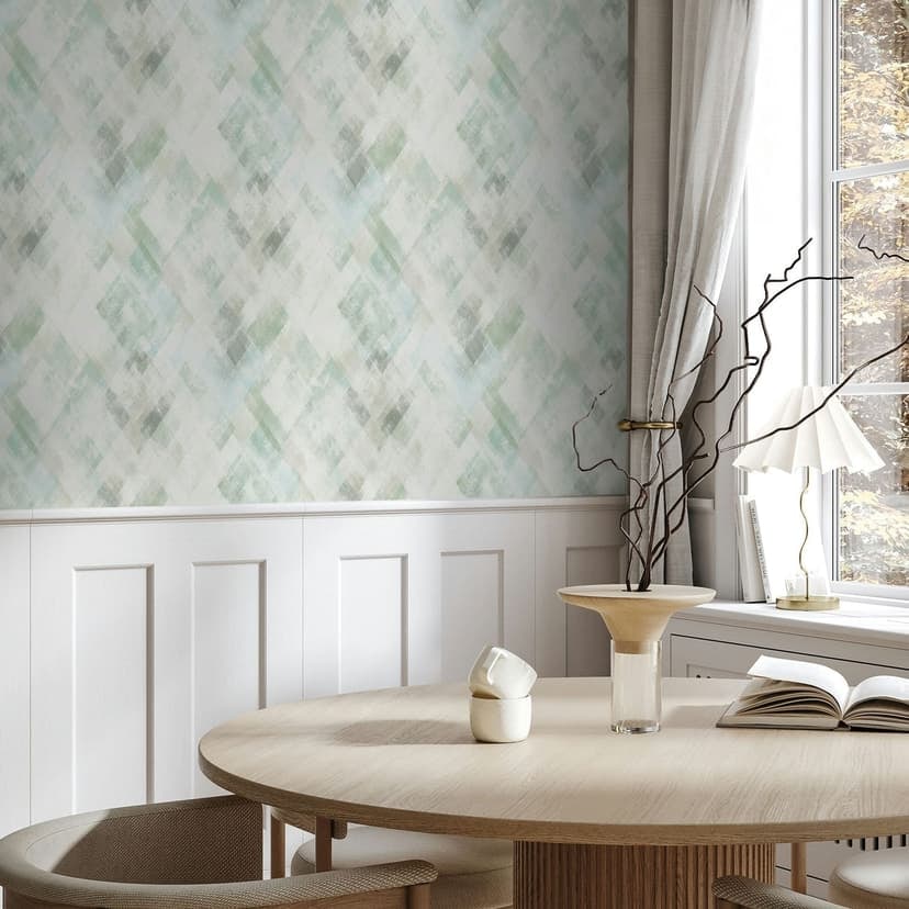 Papel pintado no tejido rayas gráfico geométrico mate en verde grisáceo