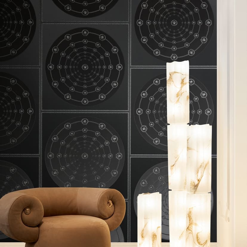 Papel pintado no tejido I Love Baroque Medusa Circles Black Grey noble