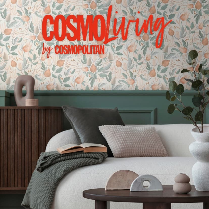 COSMOPOLITAN Papel pintado tendencia floral crema albaricoque - Papel pintado no tejido Flores y hojas