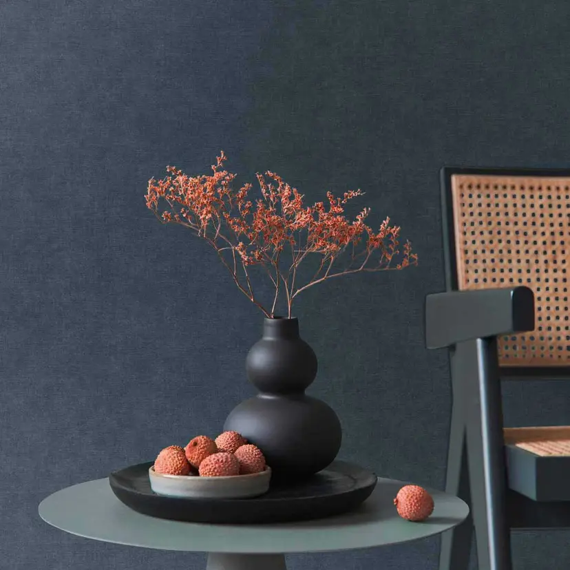 Papel pintado texturizado con aspecto textil azul oscuro - Elegante papel pintado no tejido - Diseño mural moderno