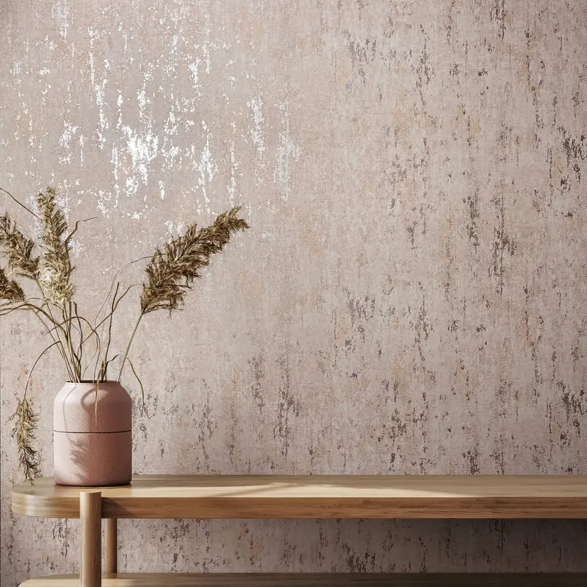 Papel pintado no tejido con aspecto de hormigón beige brillante