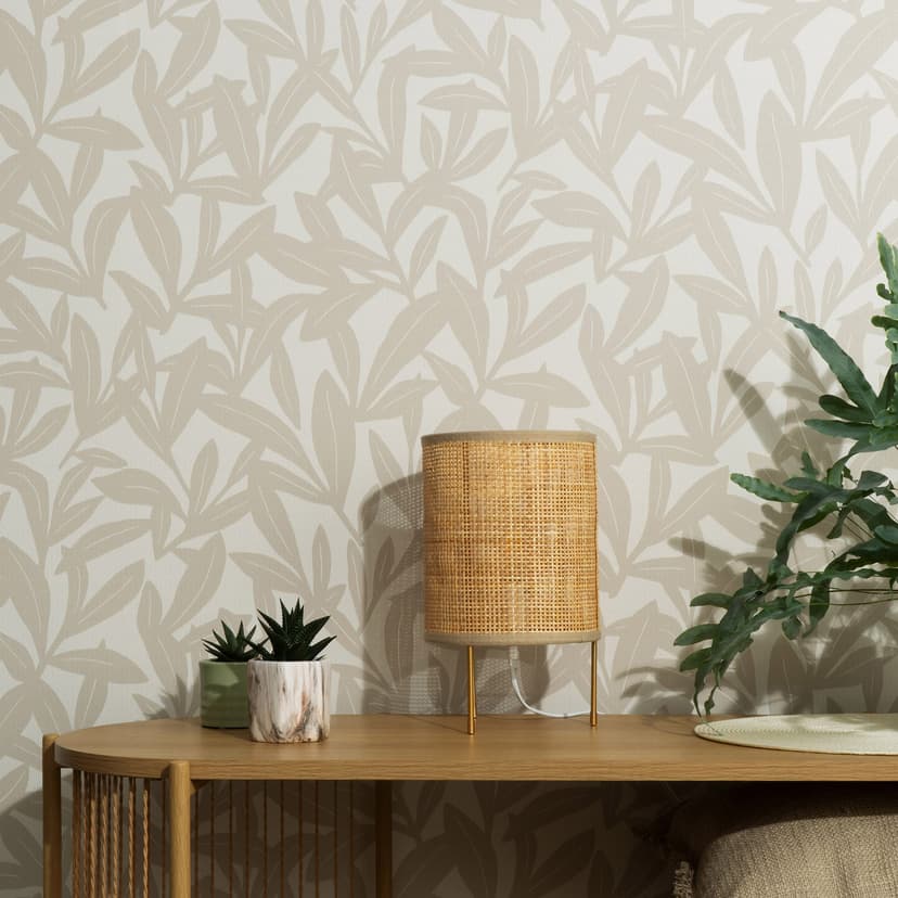 Papel pintado no tejido, papel pintado motivo floral La Terrasse topo, crema