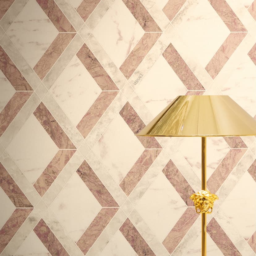 Versace Papel pintado no tejido Tarsia efecto diamante efecto mármol crema rosa blanco