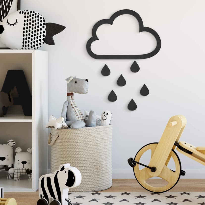 MDF - Decoración en madera nube con gotas (7 piezas)