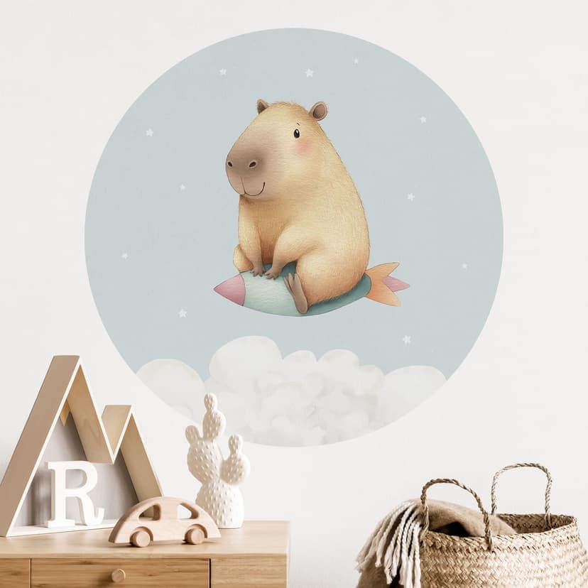 Vinilo decorativo para la habitación de los niños Capibara en el espacio - Sueño de estrellas - Redondo