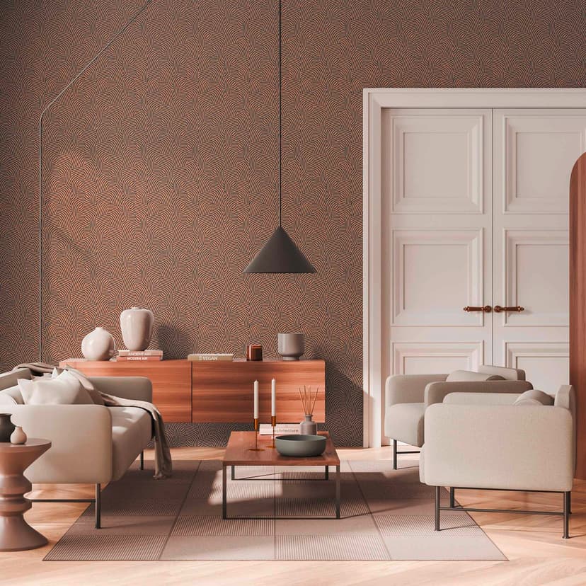 papel pintado 3D con motivo de líneas cobre antracita - Papel pintado no tejido moderno brillo