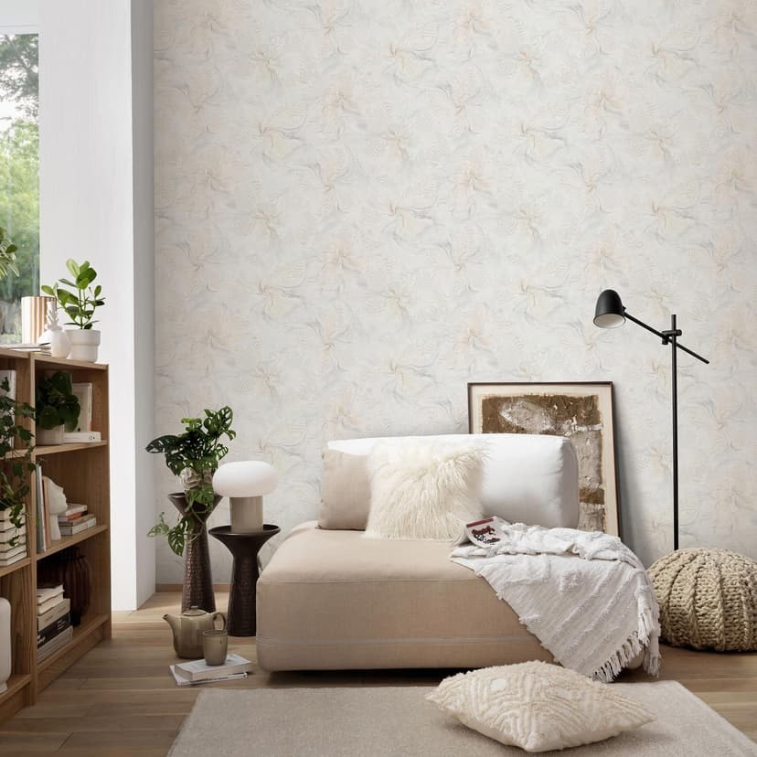 Papel pintado no tejido, papel pintado motivo floral Aurora beige