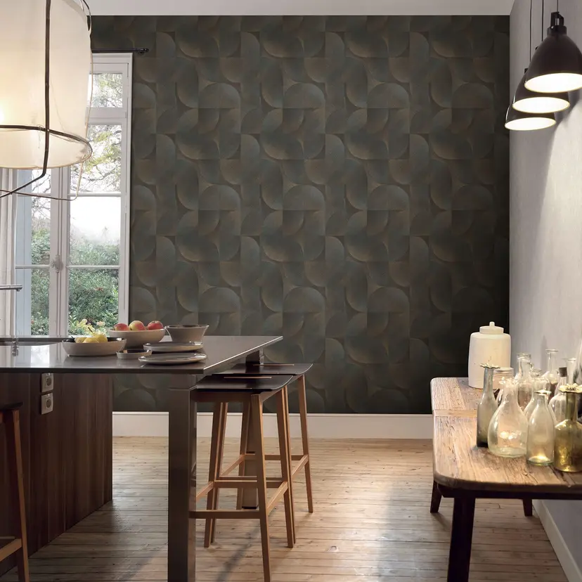 papel pintado 3D, papel pintado con motivos retro, papel pintado no tejido Erismann Martinique negro