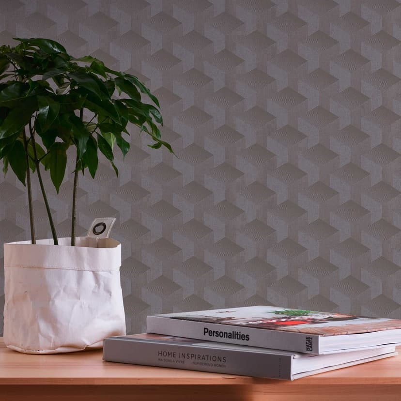Papel pintado gráfico gris - papel pintado retro con efecto 3D - papel pintado no tejido salón dormitorio cocina