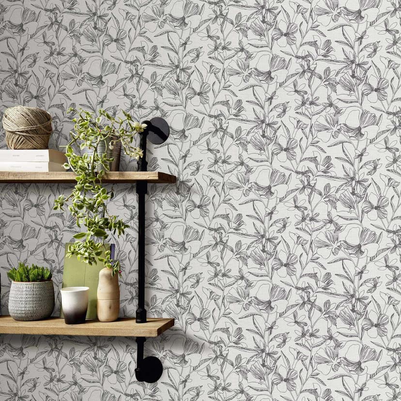 Papel pintado no tejido, papel pintado motivo floral La Terrasse gris