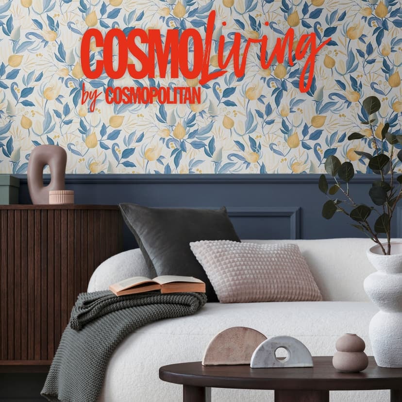 COSMOPOLITAN Papel pintado floral diseño floral blanco azul amarillo - Papel pintado no tejido para cocinas