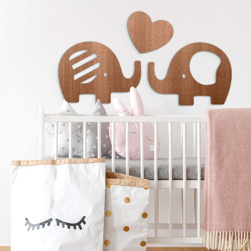 Decoración en madera caoba - Elefantes con corazón (3 piezas)
