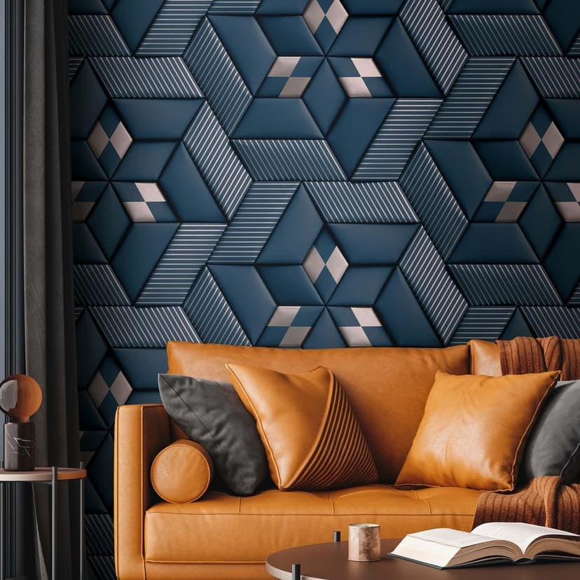 Fotomural 3D efecto azul diseño moderno para sala de estar