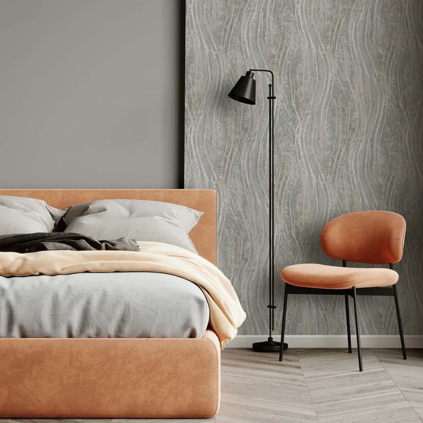 Papel pintado no tejido hormigón, ondas gráfico moderno en gris