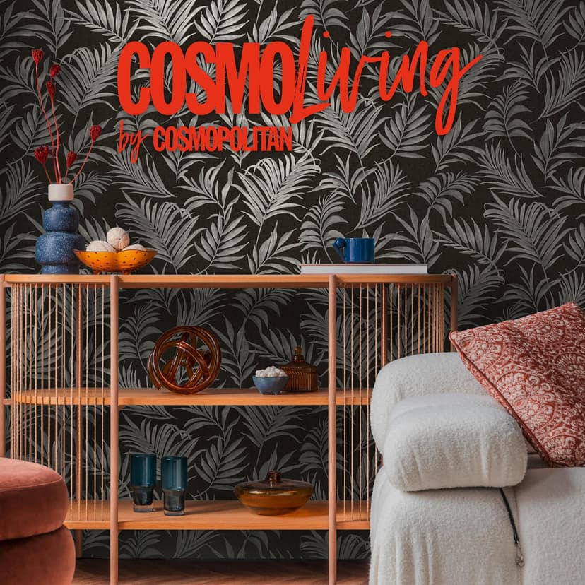 COSMOPOLITAN Papel pintado no tejido negro hojas de plata - elegante papel pintado no tejido dormitorio