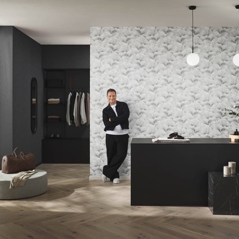 Guido Maria Kretschmer papel pintado motivo floral Floral Glow Fashion para pared 5 gris claro