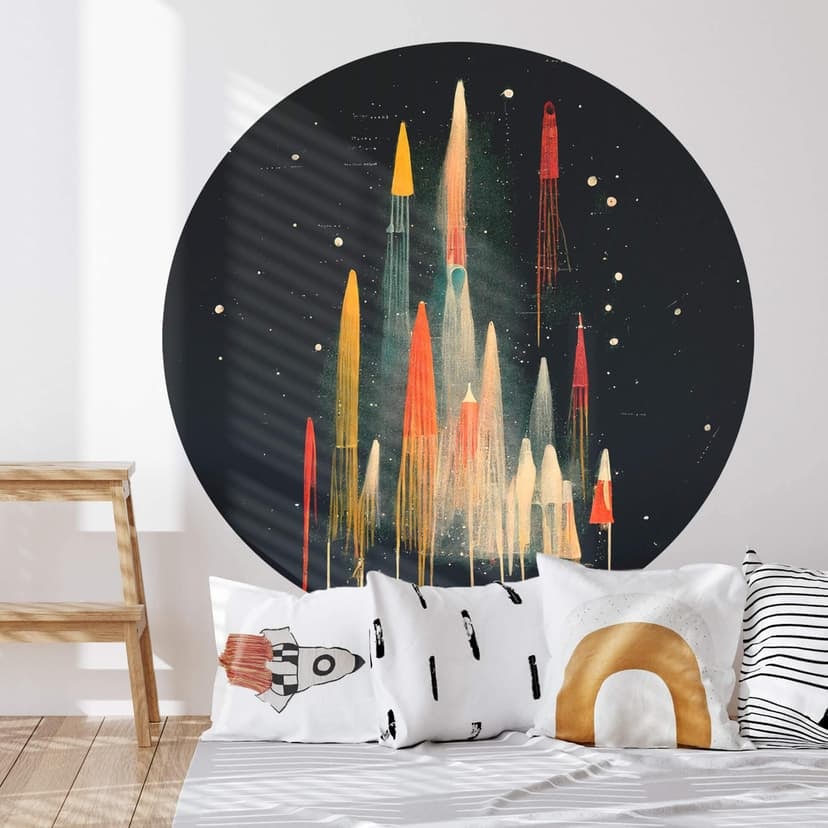 Vinilo decorativo Treechild - Cohetes de colores en un viaje galáctico - Redondo