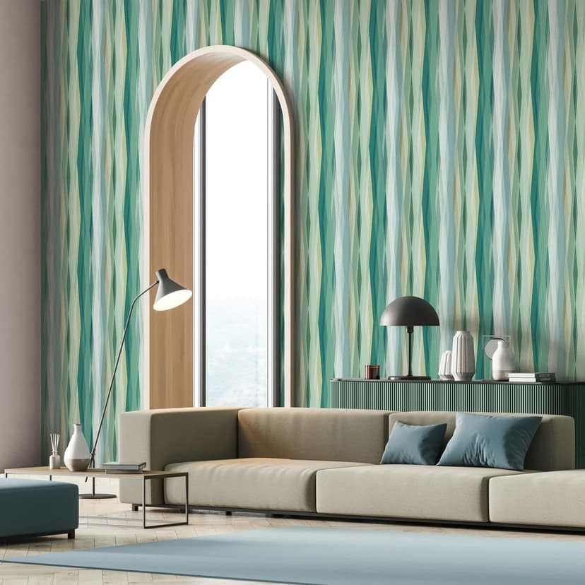 Papel pintado no tejido Rayas Rayas Modernas, Niños mate en verde