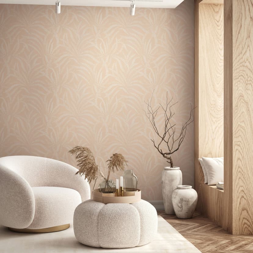 Papel pintado no tejido hojas, zarcillos naturaleza floral en naranja